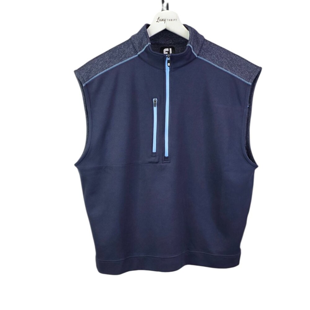 FootJoy Men's 1/2 Zip Heather Blocked Vest, Blue, Golf, Athleisure, Size M